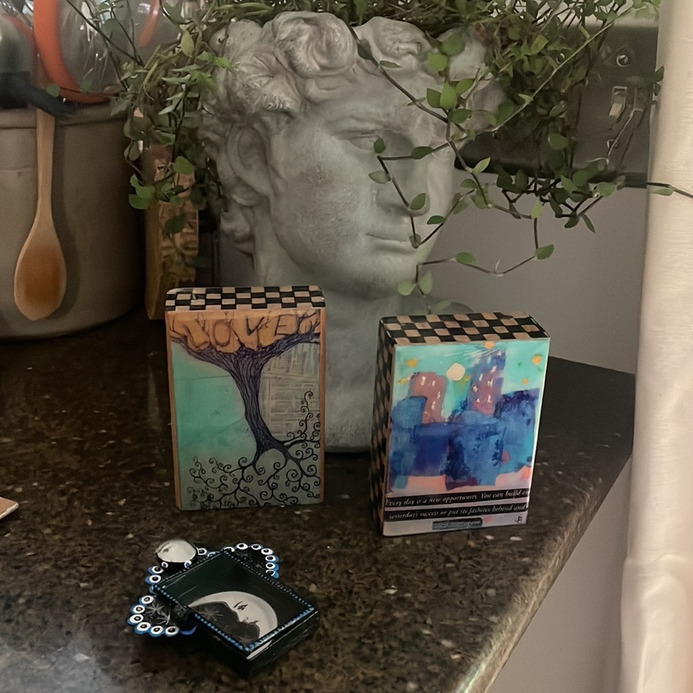 Art blocks with a message and bonus moon wall hanging handmade